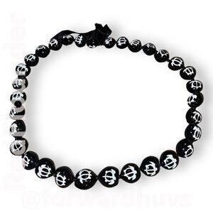Hand-Painted Black Hawaiian Kukui Nut Necklace with White Turtle Designs